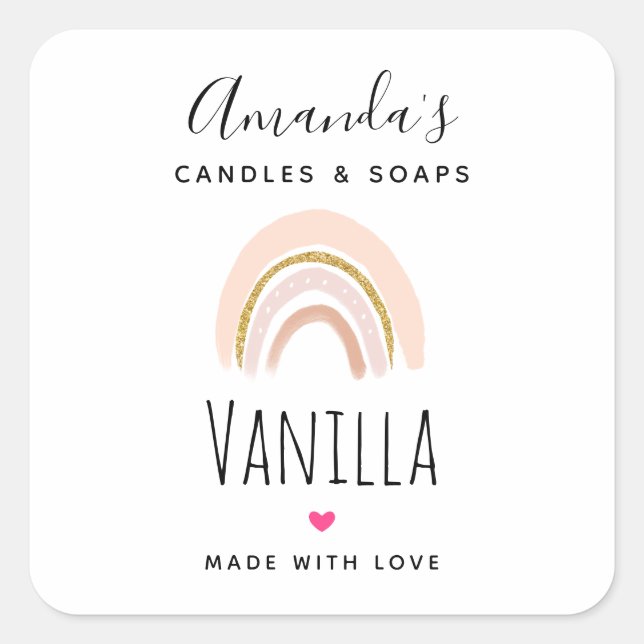 Sticker Carré Boho Elegant rose & Or Rainbow Candle Business (Devant)