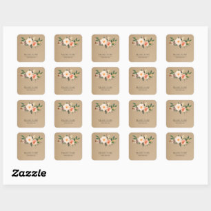 Sticker Carré Boho Feather Floral Logo Faux Kraft Personnalisé