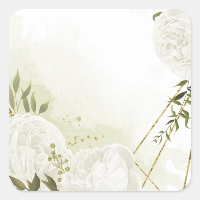 Sticker Carré Boho fleurs blanches vert feuille botanique carré  (Devant)
