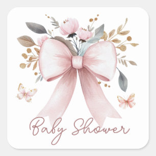 Sticker Carré Boho Floral Bow Girl Baby shower