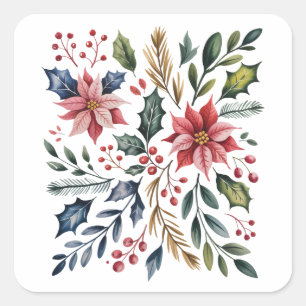 Sticker Carré Boho Floral Noël Vacances Hiver Mignon Vacances