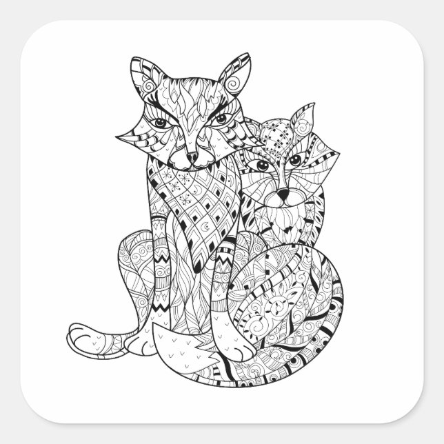 Sticker Carré Boho Fox Doodle (Devant)