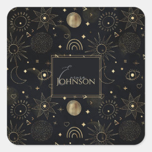 Sticker Carré Boho Gold Space doodles Black Design