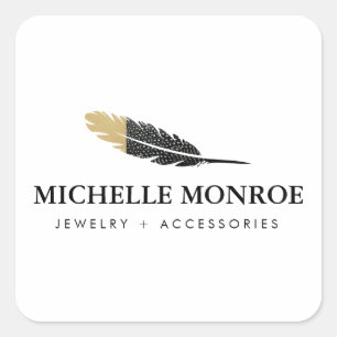 Sticker Carré Boho Gold tendance concepteur de plume blanche