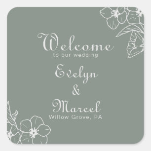 Sticker Carré Boho Green Destination Floral Mariage Bienvenue