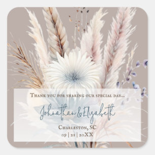 Sticker Carré Boho hiver Floral Mariage Faveur Beige