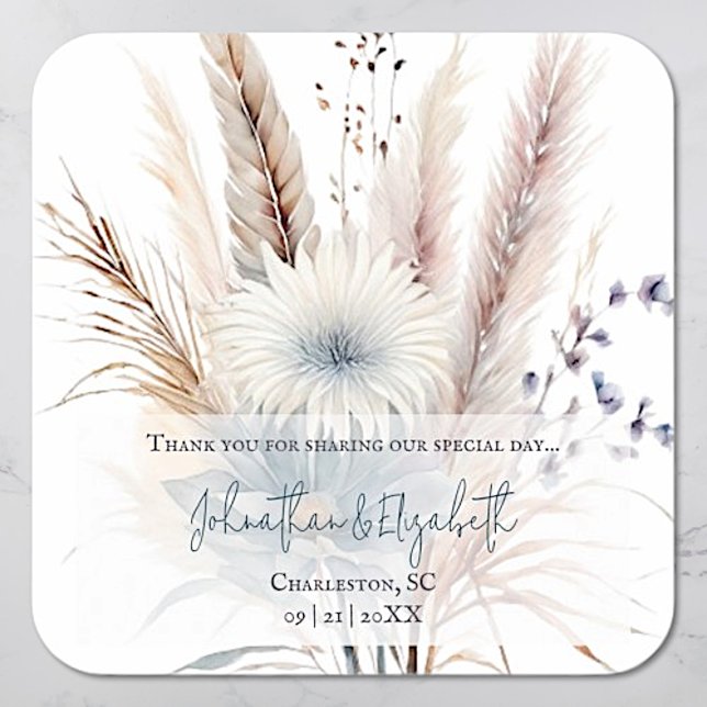 Sticker Carré Boho hiver Floral Mariage Faveur | BLANCHE (Créateur téléchargé)