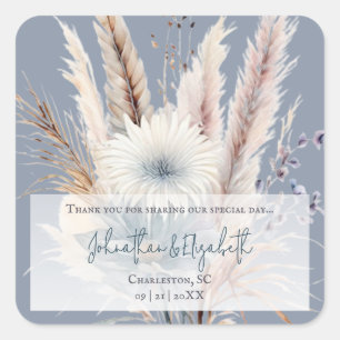 Sticker Carré Boho hiver Floral Mariage Faveur Bleu