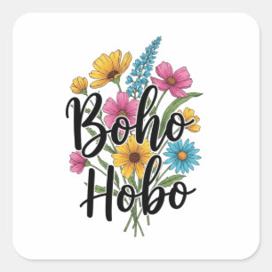 Sticker Carré Boho Hobo design bouquet de fleurs