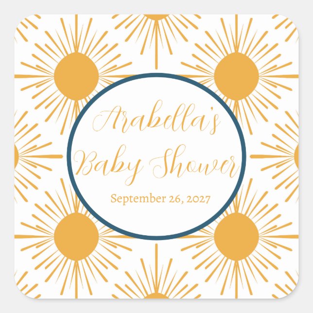 Sticker Carré Boho Little Ray of Sun Baby shower neutre (Devant)