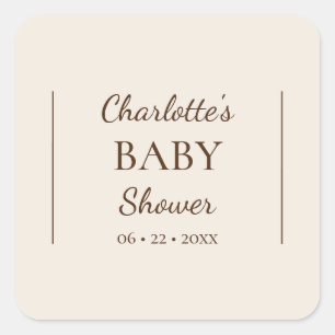Sticker Carré Boho Minimaliste Baby shower Beige Enveloppe Sceau
