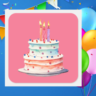 Sticker Carré Boho moderne rose coloré gâteau d'anniversaire