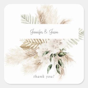 Sticker Carré Boho Palm Pampas & Merci Floral Beige