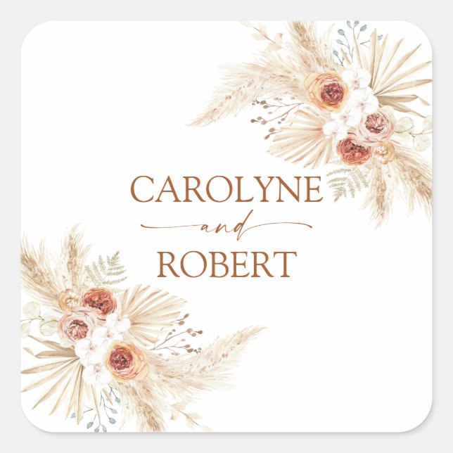 Sticker Carré Boho Pampas Grass Terracotta Mariage (Devant)