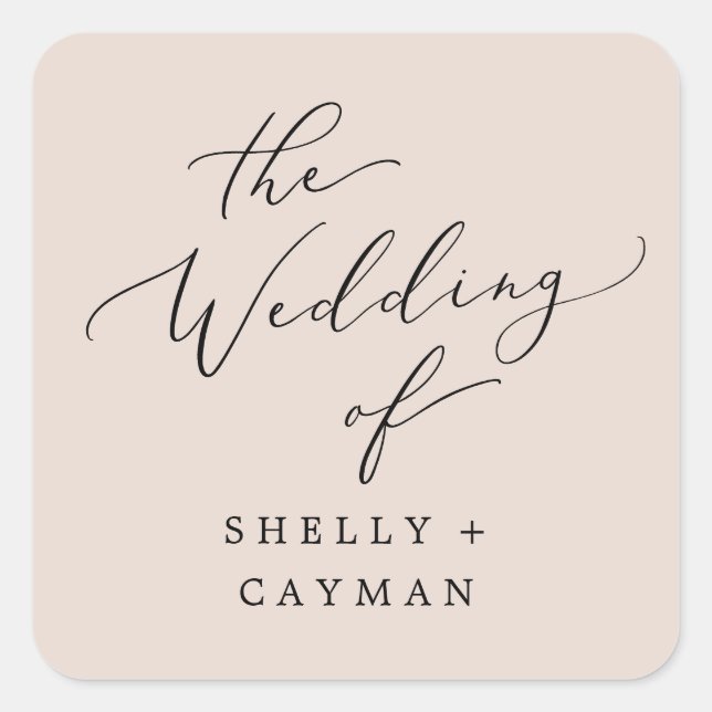 Sticker Carré Boho Pastel Peach Mariage Enveloppe Phoques (Devant)