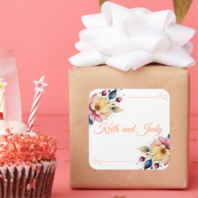 Sticker Carré Boho Peachy Floral (Fête)