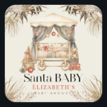Sticker Carré Boho Père Noël Baby Christmas Baby shower bébé de<br><div class="desc">Cet autocollant vintage chic "Père Noël Baby",  neutre sur le baby shower de Noël,  présente un arrière - plan beige clair avec un lit décoré de décorations de Noël et de plantes/botaniques bohèmes. Personnalisez-le selon vos besoins. Vous pouvez trouver des produits correspondants dans mon magasin.</div>