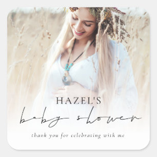 Sticker Carré Boho Photo Overlay Script Baby shower Merci