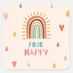 Sticker Carré Boho Quatre quatrième anniversaire Rainbow