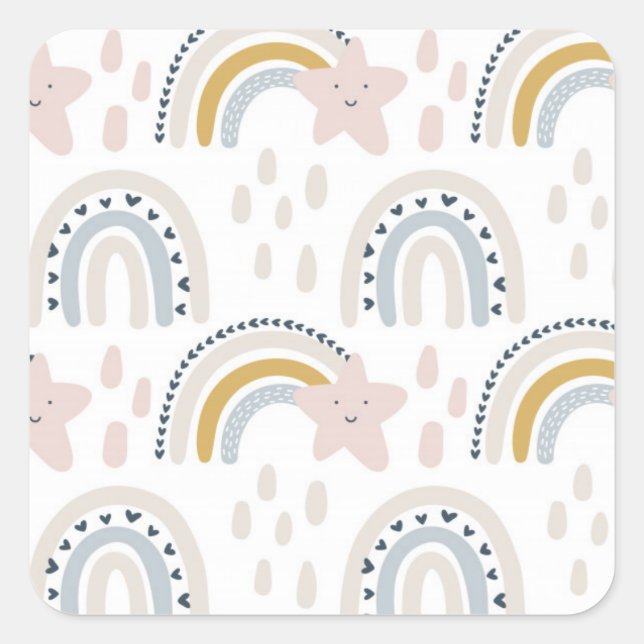 Sticker Carré Boho Rainbow Design Couleurs neutres (Devant)