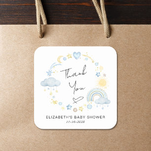 Sticker Carré Boho Rainbow Sun Baby Boy Shower Merci