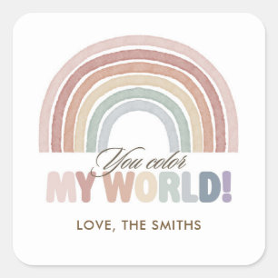 Sticker Carré Boho Rainbow You Color My World Saint-Valentin