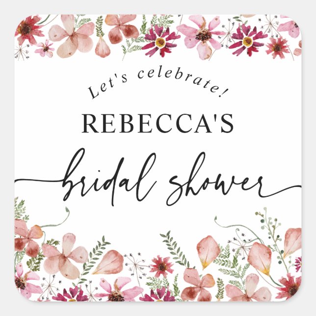 Sticker Carré Boho rose Fête des mariées florale ronde (Devant)