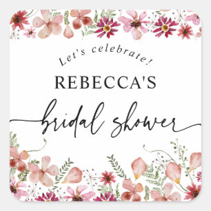 Sticker Carré Boho Rose Floral Fête de Mariage Rond 