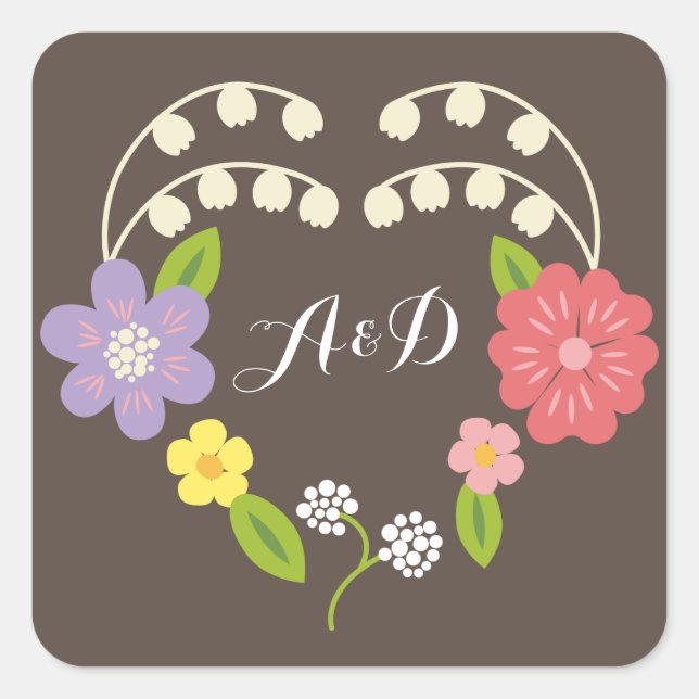 Sticker Carré Boho Rustic Floral Mariage (Devant)