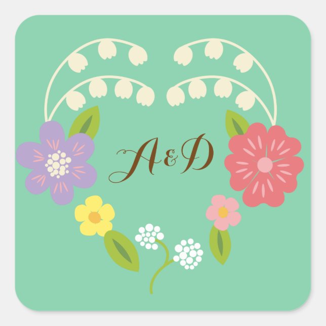 Sticker Carré Boho Rustic Floral Wreath Mariage (Monnaie) (Devant)