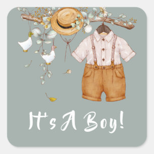 Sticker Carré Boho Rustic Greenery Baby Boy