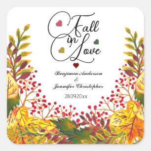 Sticker Carré Boho rustique automne Mariage floral chute en amou