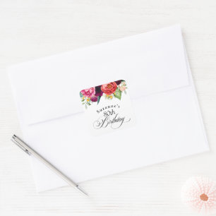 Sticker Carré Boho Rustique Fête d'anniversaire 80 ans Floral Aq