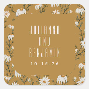 Sticker Carré Boho Rustique Floral Mustard Jaune Mariage Personn