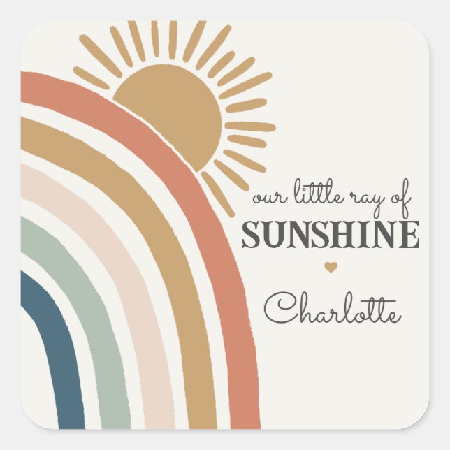 Sticker Carré boho sunshine faveur pour anniversaire ou baby sho (Devant)