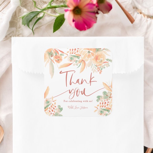 Sticker Carré Boho Terracotta Peints à la main Remerciements de  (Boho Terracotta Hand-Painted Bridal thank you Square Sticker)
