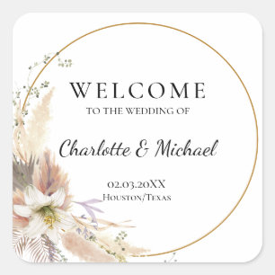 Sticker Carré Boho Tropical Botanical Bienvenue Mariage
