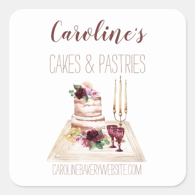 Sticker Carré Boho Vin Boulangerie Boutique Cupcakes Pâtisseries (Devant)