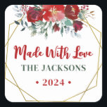 Sticker Carré Boho Watercolor Christmas Werath Nom de famille<br><div class="desc">Ces Stickers Carrés classiques faits à la main avec Love boho poinsettia vacances Aquarelle de Noël Wreath Nom de famille Stickers de Noël ornent un poinsettia, une couronne festive, des baies saintes rouges avec des feuilles, de la verdure de Noël, sur un arrière - plan blanc moderne. C'est parfait pour...</div>