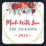 Sticker Carré Boho Watercolor Christmas Werath Nom de famille<br><div class="desc">Ces Stickers Carrés classiques faits à la main avec Love boho poinsettia vacances Aquarelle de Noël Wreath Nom de famille Stickers de Noël ornent un poinsettia, une couronne festive, des baies saintes rouges avec des feuilles, de la verdure de Noël, sur un arrière - plan blanc moderne. C'est parfait pour...</div>