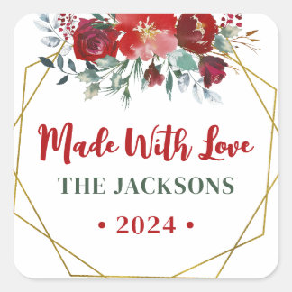 Sticker Carré Boho Watercolor Christmas Werath Nom de famille