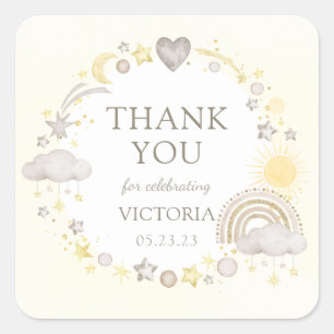 Sticker Carré Boho Watercolor Rainbow Baby shower