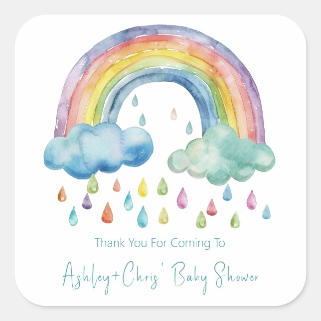 Sticker Carré Boho Watercolor Rainbow Baby shower (Devant)