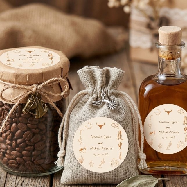 Sticker Carré Boho Western Cowboy Mariage d'illustration (Créateur téléchargé)