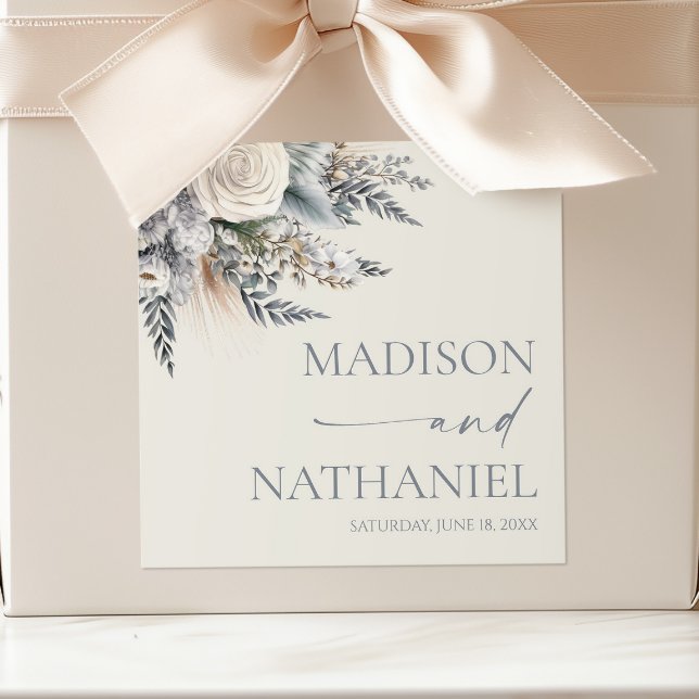 Sticker Carré Boho White Rose Floral Mariage Jardin (Créateur téléchargé)