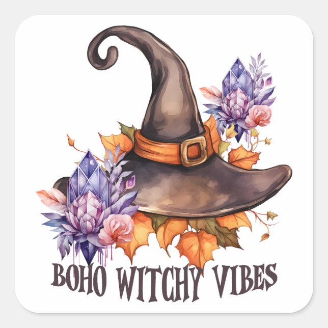 Sticker Carré Boho Witchy Vibes Halloween  (Devant)
