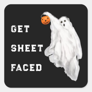 Sticker Carré Boire Drôle Adulte Halloween Fantôme