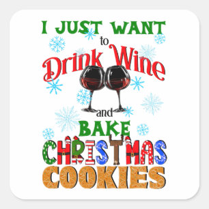 Sticker Carré Boire du vin et cuire des biscuits de Noël