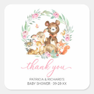 Sticker Carré Bois Animaux Végétation Baby shower Merci