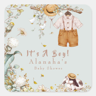 Sticker Carré Bois Animaux Végétation Rustique Garçon